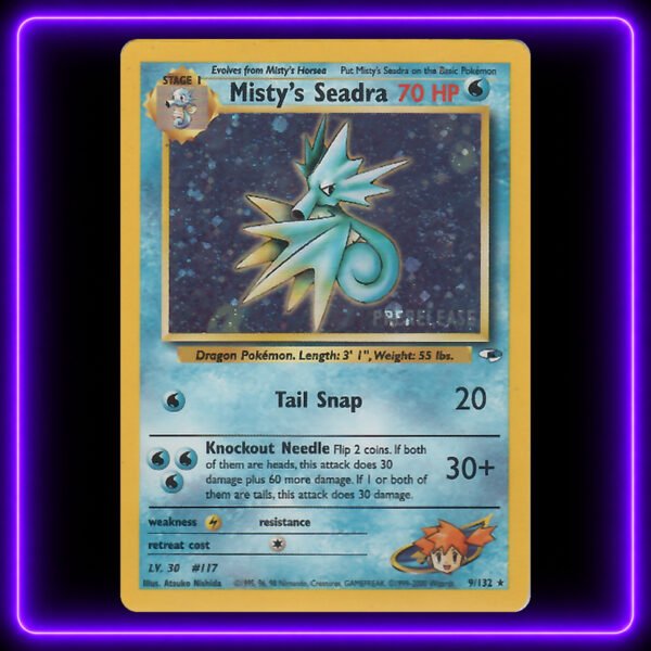 03-Mistys-Seadra-Prerelease-UV Misty's Seadra (Prerelease) - Original Vintage Pokémon TCG Card